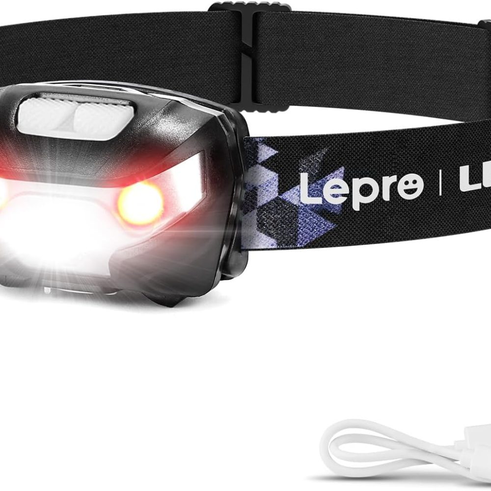 Lepro LED Headlamp Rechargeable IPX4 Waterproof Headlight 5 Modes - Black
